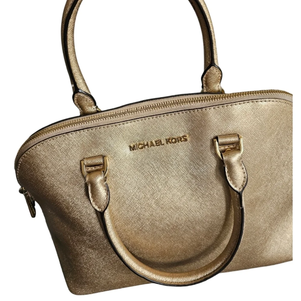 Michael Kors Gold Bag with removable shoulder crossbody strap.